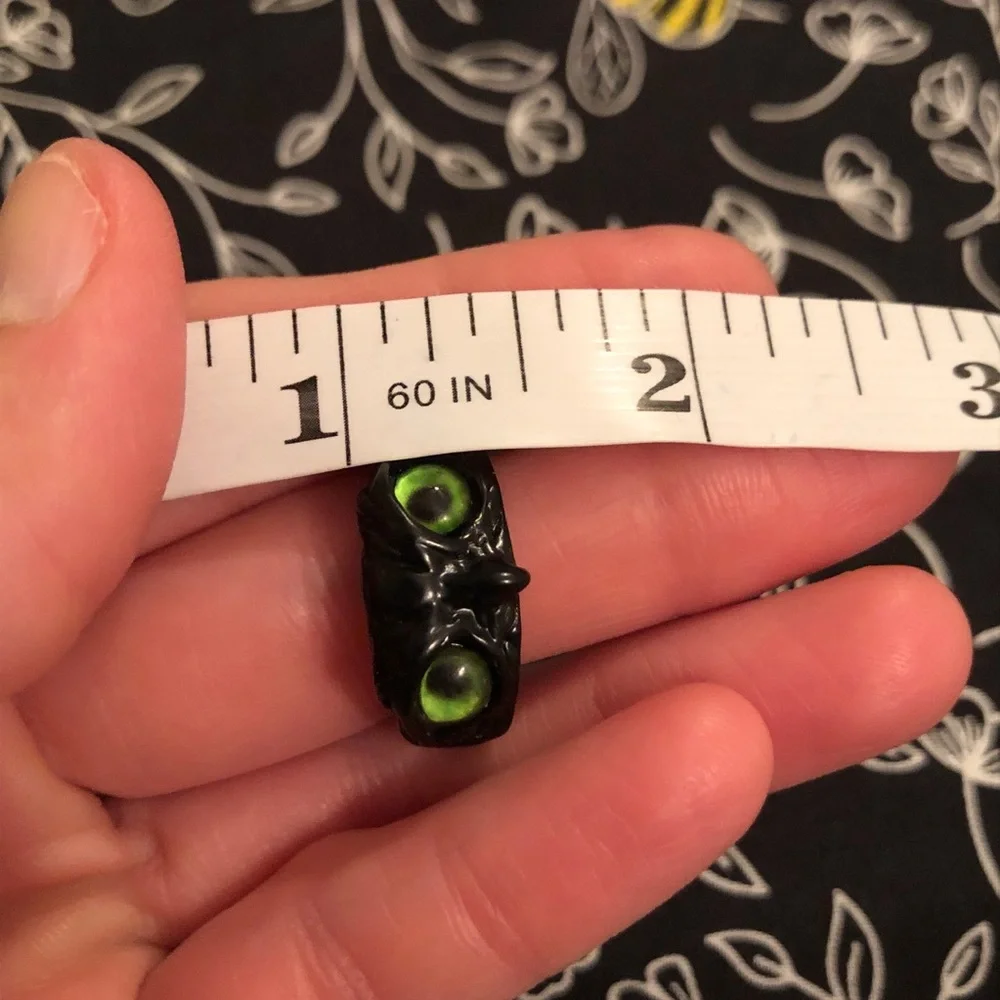 Black Owl Ring with Green Eyes